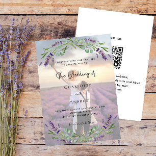 Photo lavender violet blommigt QR OSA bröllop Inbjudningar