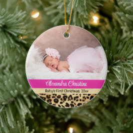Photo Leopard Dubbla Sided 2 Bild Baby First Julgransprydnad Keramik