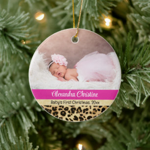 Photo Leopard Dubbla Sided 2 Bild Baby First Julgransprydnad Keramik