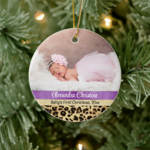 Photo Leopard Dubbla Sided 2 Bild Baby First Julgransprydnad Keramik