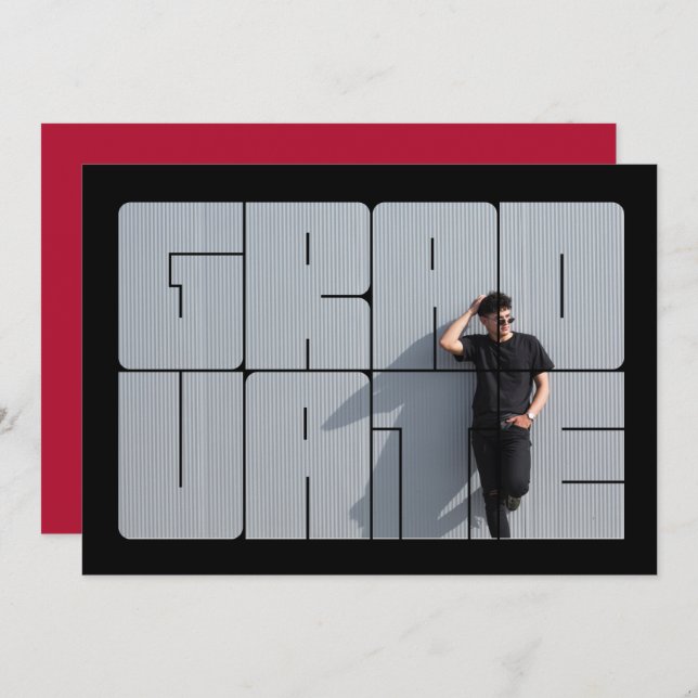 Photo Lettering Red Studenten Ceremony Inbjudningar (Fram/baksida)