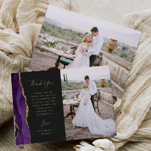 Photo Lila Agate Guld Script Bröllop Tack Kort