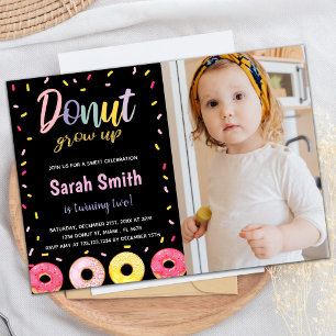 Photo Lila Glitter Black Rosa Donut Birthday Inbjudningar