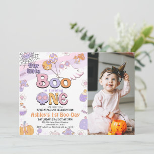 Photo Lila Little Boo Halloween 1:a födelsedagen Inbjudningar
