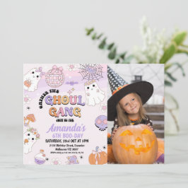 Photo Lila Retro Ghoul Gang Halloween Birthday Inbjudningar