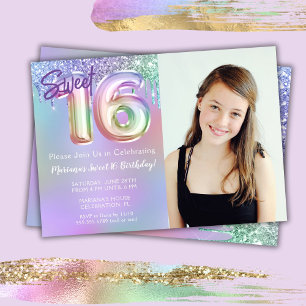 Photo Lila Rosa Sweet 16:e Födelsedagsfesten Inbjudningar
