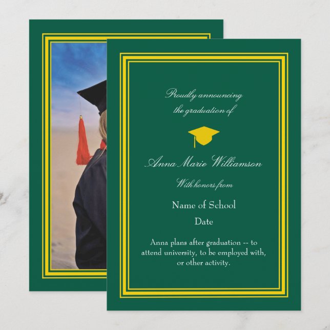 Photo - Lime Green Proudly Announcing Graduation Kort (Fram/baksida)