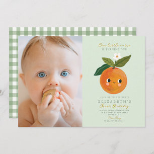 Photo Little Cutie blir en Orange på födelsedagen Inbjudningar