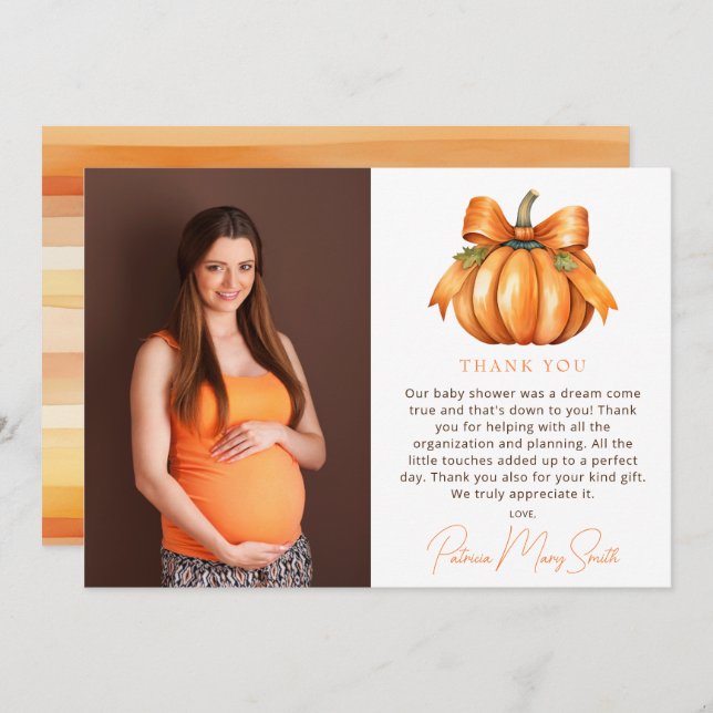 Photo Little Pumpkin Fall Baby Shower Tack Kort (Fram/baksida)