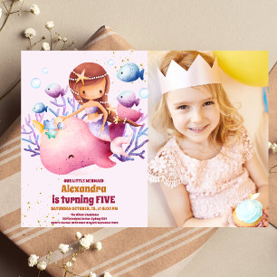 Photo Little Sjöjungfru Girl Födelsedagsfest Inbjudningar