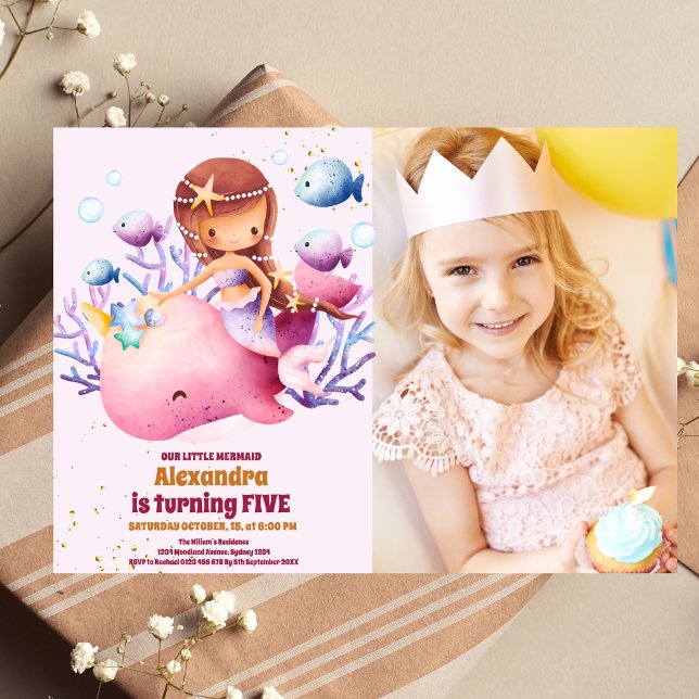 Photo Little Sjöjungfru Girl Födelsedagsfest Inbjudningar (Skapare uppladdad)