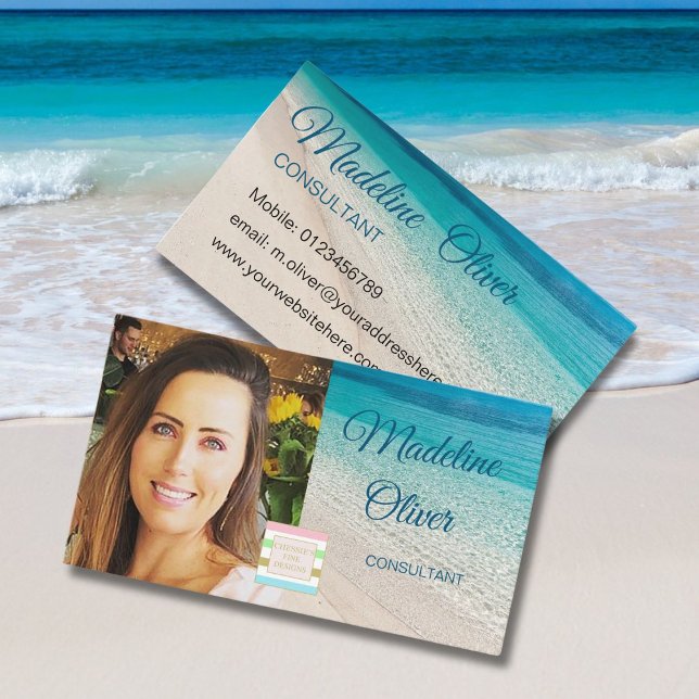 Photo Logotyp Beach Scene Travel Blue Visitkort (Skapare uppladdad)