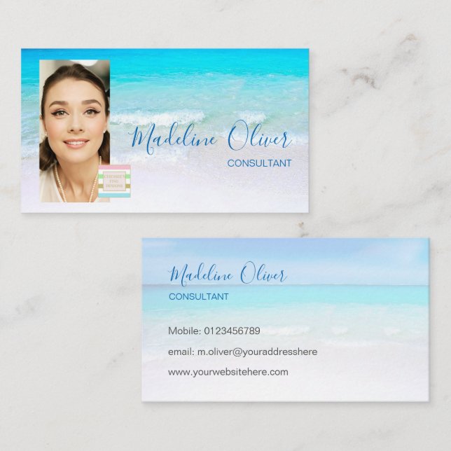 Photo Logotyp Ocean Beach Sea Travel Blue Visitkort (Fram/baksida)