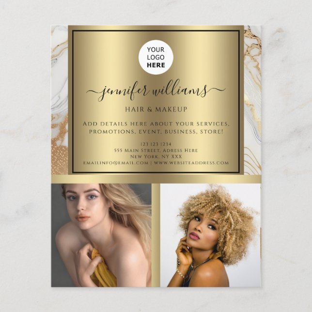 Photo Logotyp Promotional Guld White Marble Modern Flygblad (Framsidan)