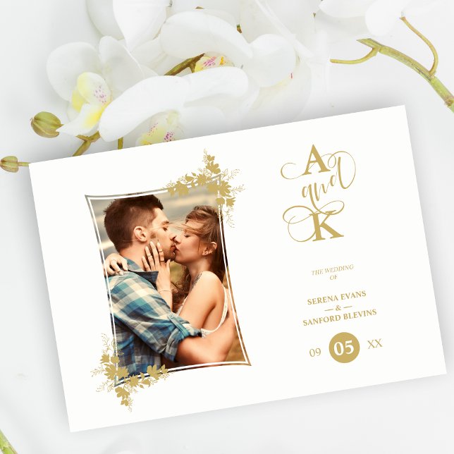 Photo Luxury Fake Golden Modern Botanical Ram Inbjudningar (Skapare uppladdad)