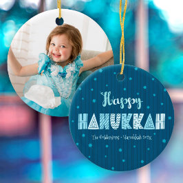 Photo Lycklig Hanukkah Roligt Typography Star of D Julgransprydnad Keramik