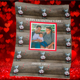 Photo Lycklig Valentiness Red Heart Rustic Wood Mo Fleecefilt