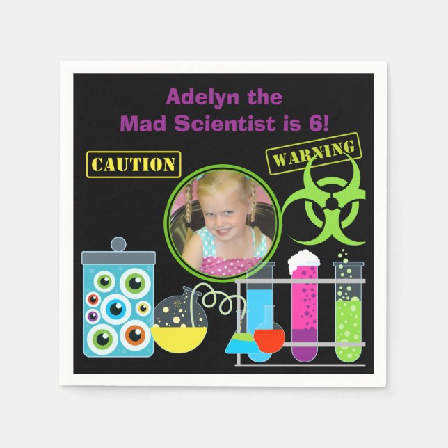 Photo Mad Scientist Birthday Papper Napkins Pappersservett (Framsidan)