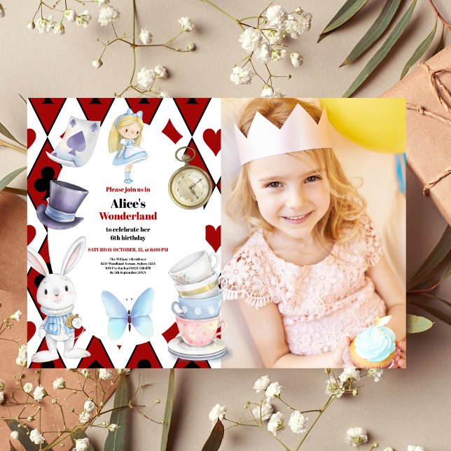 Photo Magic Alice i Wonderland Birthday Inbjudningar (Skapare uppladdad)