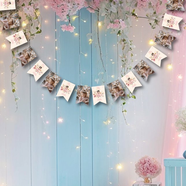 Photo Magic Fairy Blommigt Garden 1:a födelsedagen Vimplar (Skapare uppladdad)