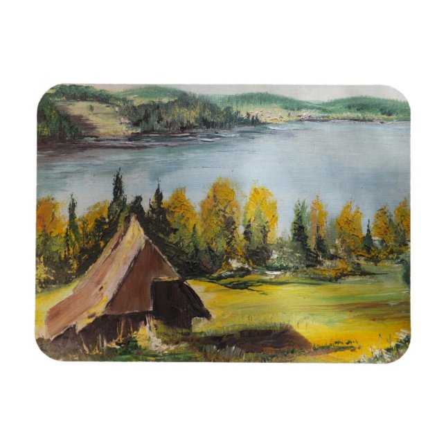 Photo Magnet Ann Hayes målande chalet på Sjö (Horisontell)