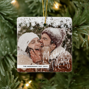 Photo Married Merry Newlyweds Helgdag jul Julgransprydnad Keramik