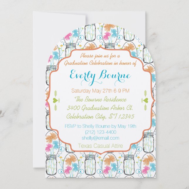 Photo Mason Burk Rosa Coral Aqua Blommigt Studente Inbjudningar (Framsida)