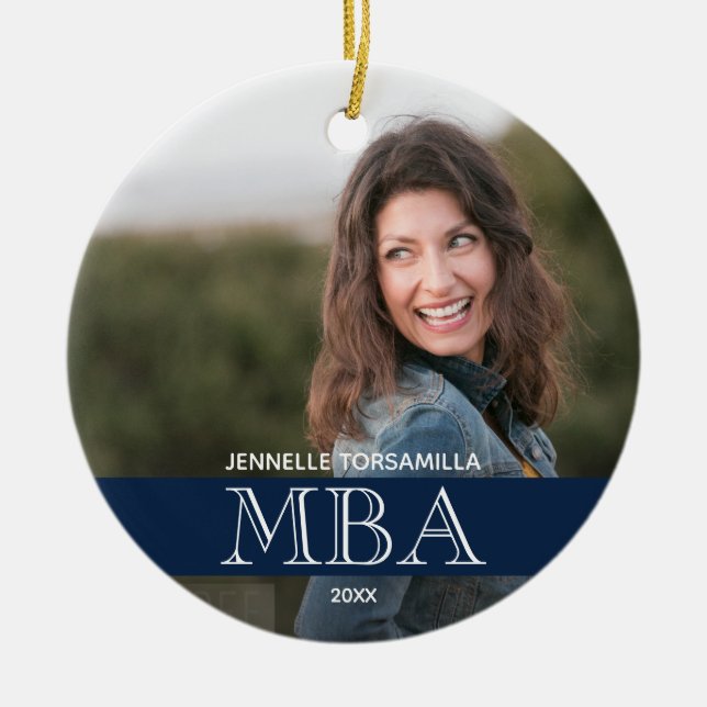 Photo MBA Degree Namn Blue Studenten Julgransprydnad Keramik (Framsidan)