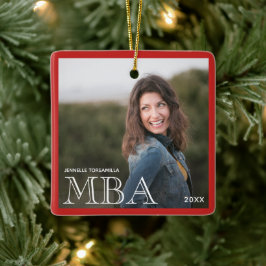 Photo MBA Degree Namn Red Studenten Julgransprydnad Keramik
