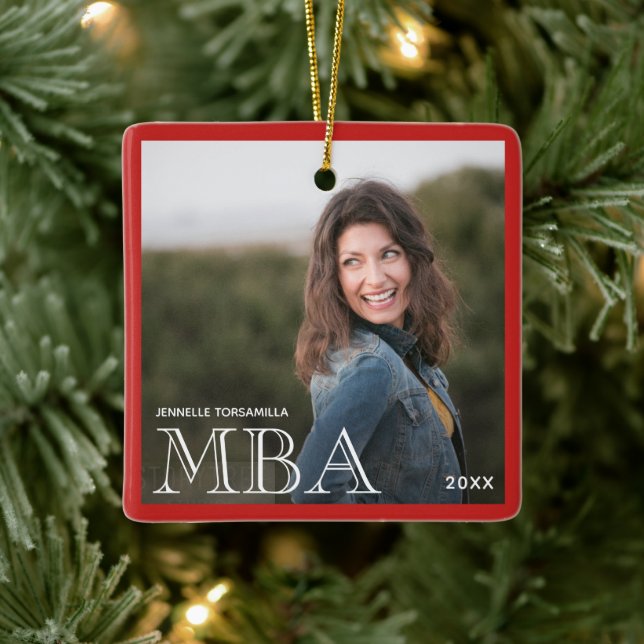 Photo MBA Degree Namn Red Studenten Julgransprydnad Keramik (Träd)
