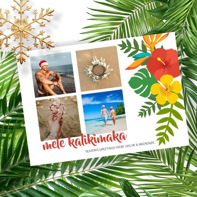 Photo Mele Kalikimaka Flower Personlig Julkort (Photo Mele Kalikimaka Flower Personalized Holiday Card by Ricaso. Hawaii holiday greetings )