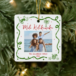 Photo Mele Kalikimaka Red Green Doodles Christmas Julgransprydnad Keramik