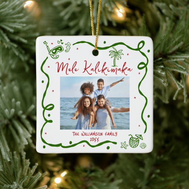 Photo Mele Kalikimaka Red Green Doodles Christmas Julgransprydnad Keramik (Träd)