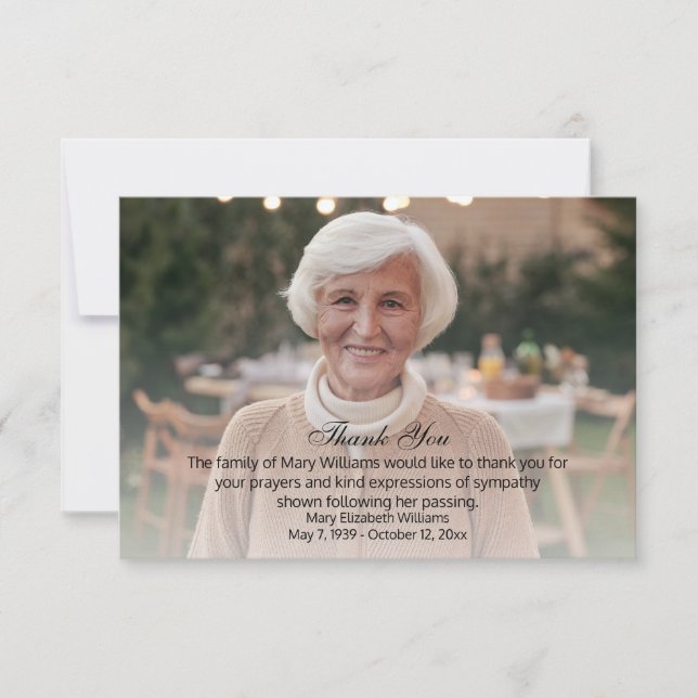 Photo Memorial Bereavement Funeral Tack You Card Kort (Framsida)
