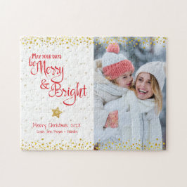 Photo Merry BrightScript Guld Glitter Red Helgdag Pussel
