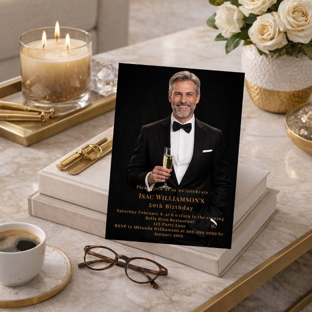 Photo milestone gold birthday inbjudningar (Skapare uppladdad)