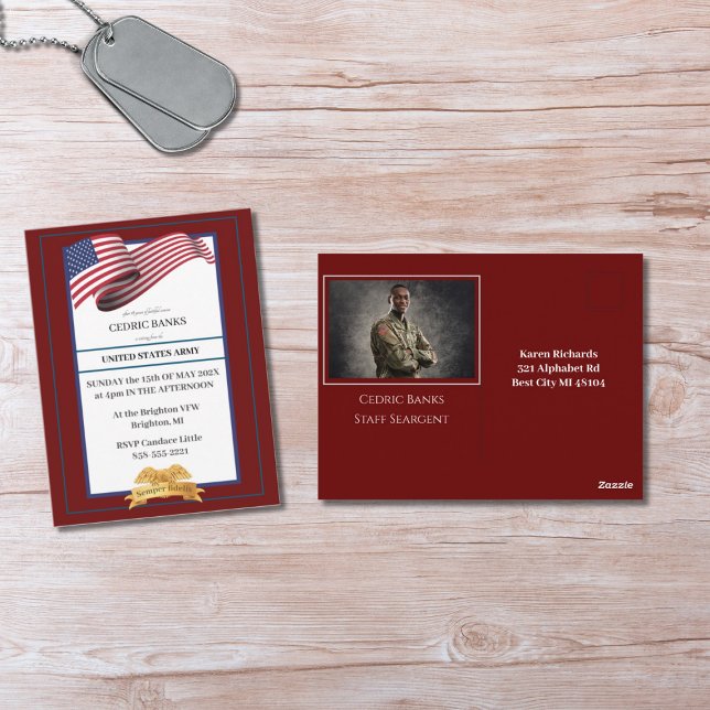 Photo Military Retirement Invitation Gold Crest Vykort (Skapare uppladdad)