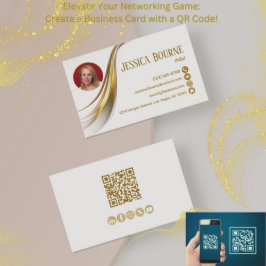 Photo Minimal Modern Professionell QR-kod Guld Visitkort