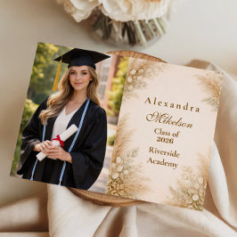 Photo Minimalist Beige Pampas Graduation Party Meddelande