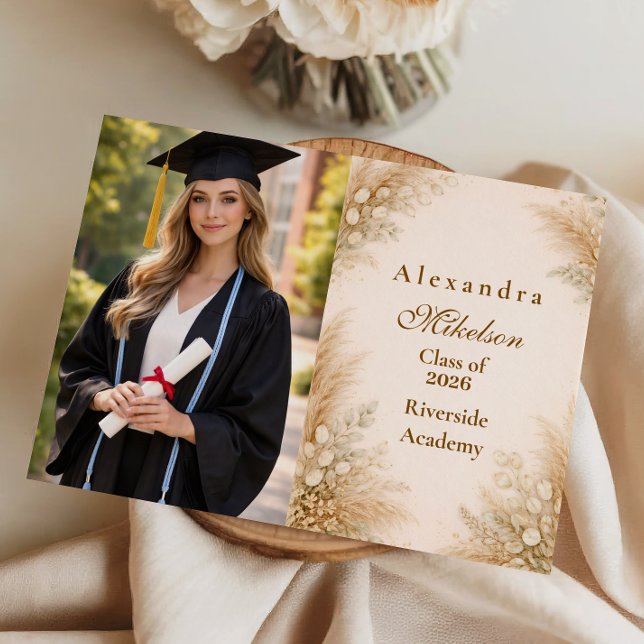 Photo Minimalist Beige Pampas Graduation Party Meddelande (Skapare uppladdad)