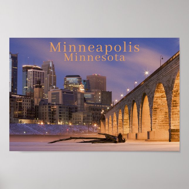 Photo Minneapolis Minn Skyline | Stone Arch Bridge Poster (Framsidan)