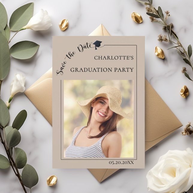 Photo mocha beige Graduation party Save the Date Spara Datumet (Skapare uppladdad)