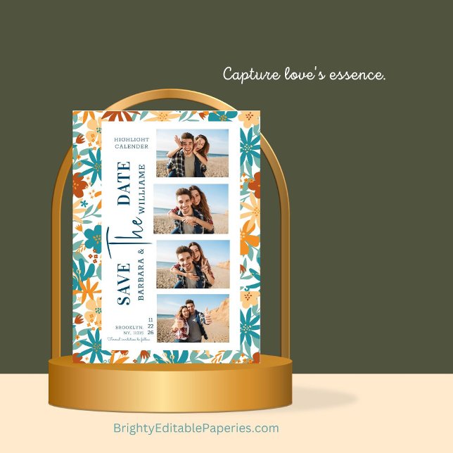 Photo Modern Abstrakt Wildblomma Bright Art Spara Datumet (Chic date announcement.)