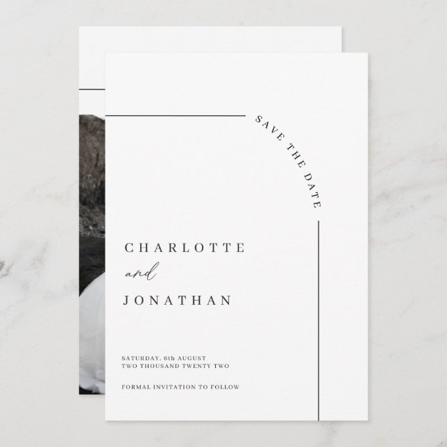 Photo Modern Arch Black and White Bröllop Spara Datumet (Fram/baksida)