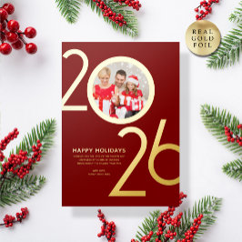 Photo Modern Bold Burgundy 2026 Helgdag-Guld-kort