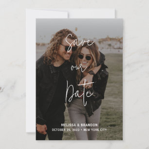 Photo Modern Chic Pastel Rosa Guld Script Bröllop Spara Datumet