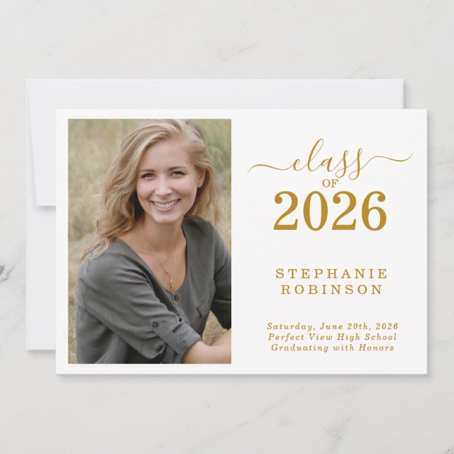 Photo Modern Gold Graduation 2026 Announcement Inbjudningar (Framsida)