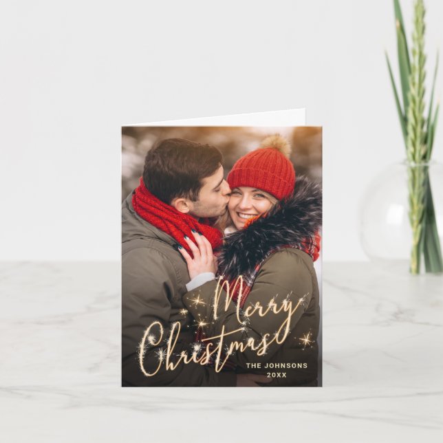 PHOTO Modern Golden Jul Hälsning Helgkort (Framsida)