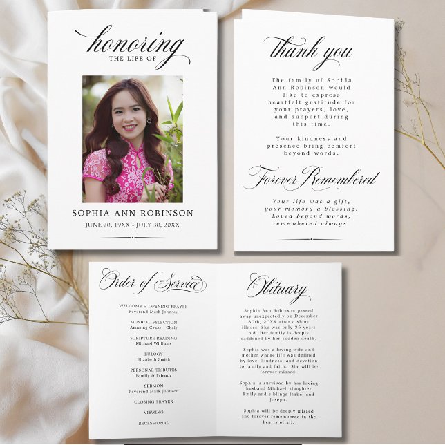 Photo Modern Memorial Order of Service Program  (FRONT,  INSIDE & BACK OF MEMORIAL PROGRAM  )