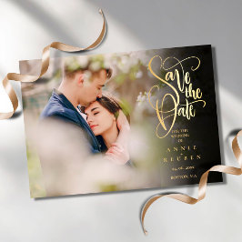 Photo Modern Save Date Elegant Guld-skript Spara Datumet